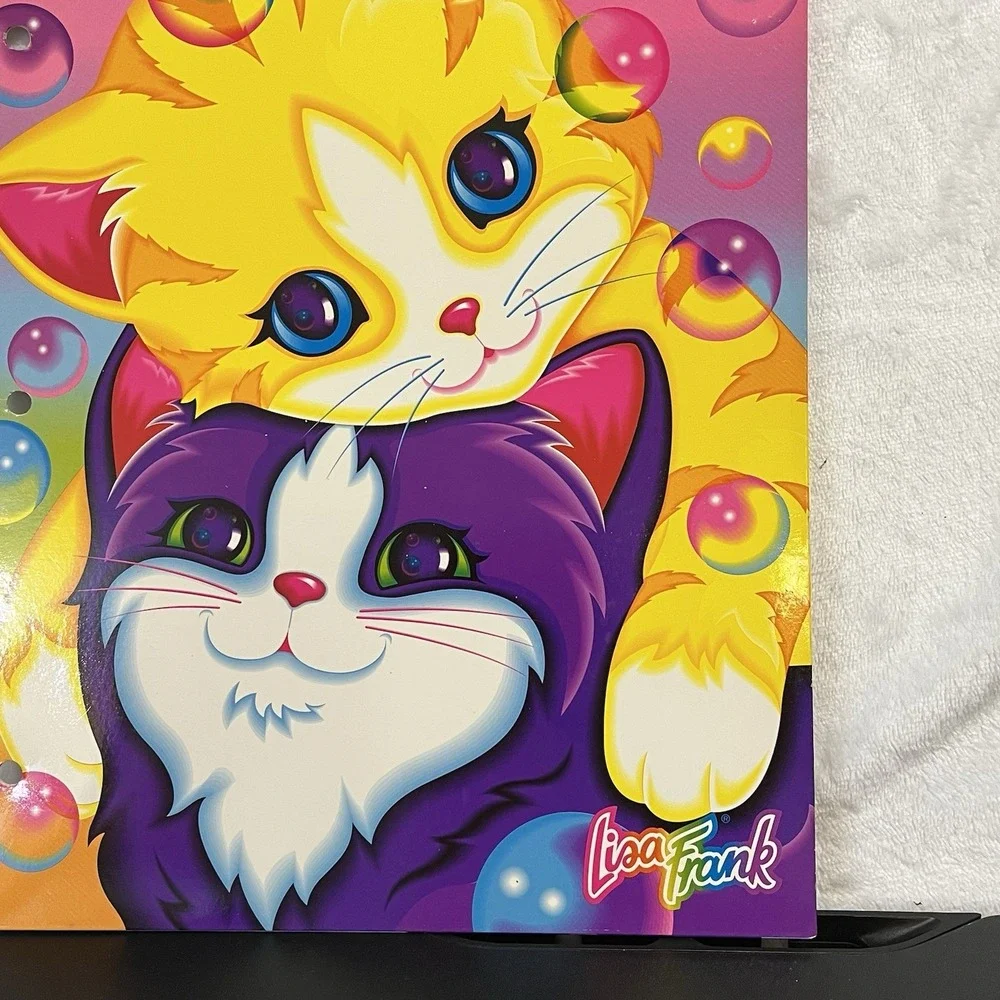 Lisa Frank Purple & Yellow Cuddly Kittens Cats 3 Ring Binder Folder Vintage 90's